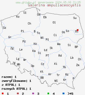 znaleziska Galerina ampullaceocystis (hełmówka torfowcolubna) na terenie Polski