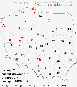 znaleziska Inosperma adaequatum (włókniak czerwonowinny) na terenie Polski