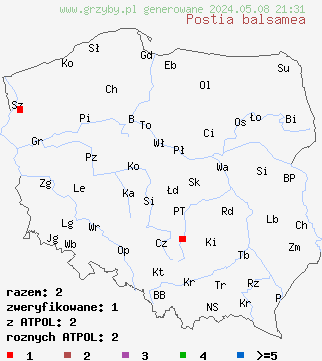 znaleziska Postia balsamea (drobnoporek nieforemny) na terenie Polski