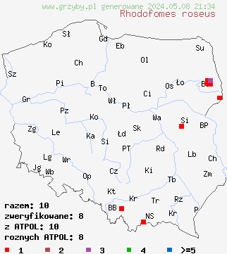 znaleziska Rhodofomes roseus (pniareczka różowa) na terenie Polski