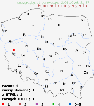 znaleziska Hypochnicium geogenium (nalotnica naziemna) na terenie Polski