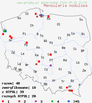 znaleziska Mensularia nodulosa (błyskoporek guzkowaty) na terenie Polski