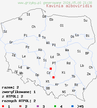 znaleziska Kavinia alboviridis (kolcóweczka białozielonawa) na terenie Polski