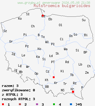 znaleziska Rutstroemia bulgarioides (baziówka szyszkowata) na terenie Polski