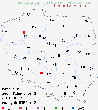 znaleziska Neobulgaria pura (galaretówka przejrzysta) na terenie Polski