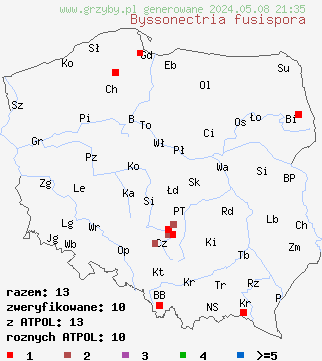 znaleziska Byssonectria fusispora (oranżówka wrzecionowatozarodnikowa) na terenie Polski