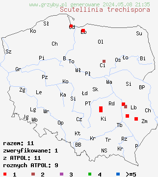 znaleziska Scutellinia trechispora (włośniczka szorstkozarodnikowa) na terenie Polski