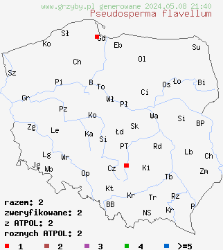 znaleziska Pseudosperma flavellum (rysostrzępiak szaroblaszkowy) na terenie Polski