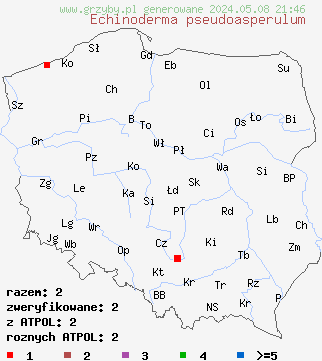znaleziska Echinoderma pseudoasperulum (jeżoskórka skąpołuska) na terenie Polski