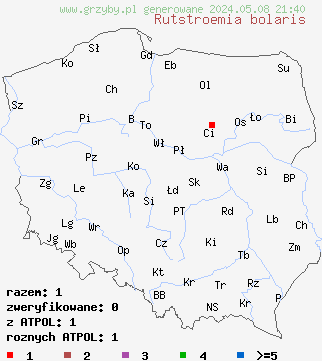 znaleziska Rutstroemia bolaris (baziówka wiosenna) na terenie Polski