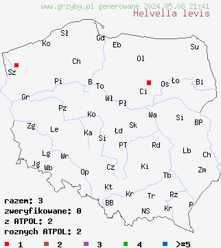 znaleziska Helvella levis na terenie Polski