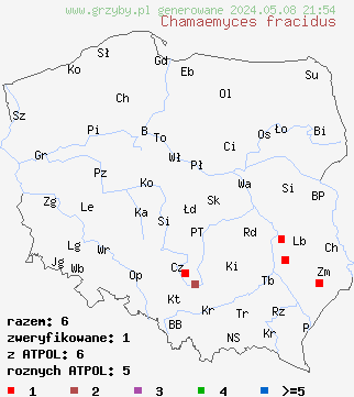 znaleziska Chamaemyces fracidus (czubniczek czarnołuskowy) na terenie Polski