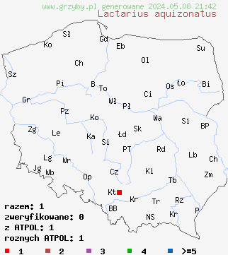 znaleziska Lactarius aquizonatus na terenie Polski
