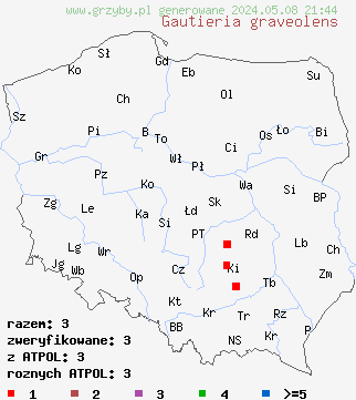 znaleziska Gautieria graveolens (wnętrznica cebulowata) na terenie Polski