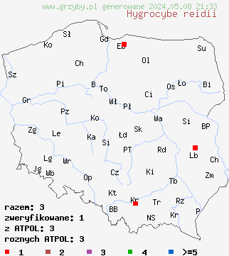 znaleziska Hygrocybe reidii (wilgotnica włoska) na terenie Polski