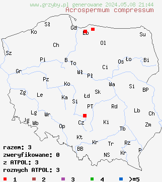 znaleziska Acrospermum compressum na terenie Polski