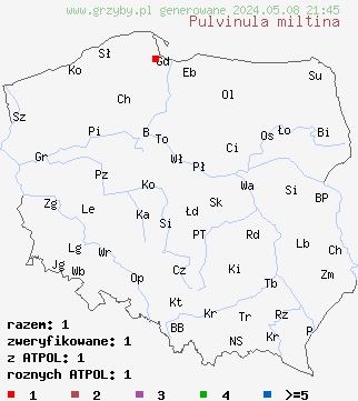 znaleziska Pulvinula miltina na terenie Polski