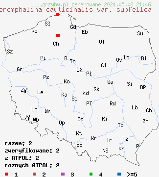 znaleziska Xeromphalina cauticinalis var. subfellea na terenie Polski