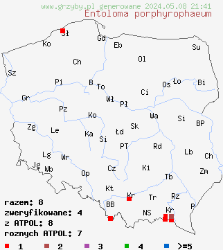 znaleziska Entoloma porphyrophaeum (dzwonkówka porfirowobrązowa) na terenie Polski