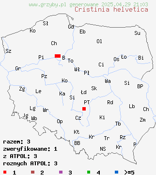 znaleziska Cristinia helvetica (radłóweczka kosmkowata) na terenie Polski