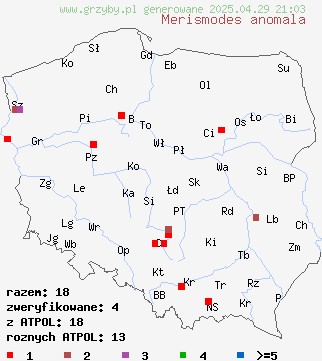 znaleziska Merismodes anomala (osiękla nierówna) na terenie Polski