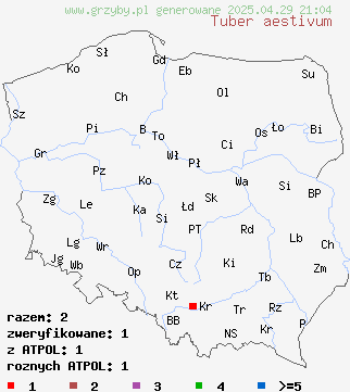 znaleziska Tuber aestivum (trufla letnia) na terenie Polski