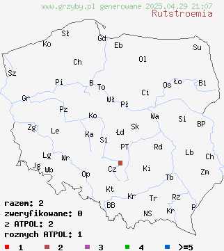 znaleziska Rutstroemia (baziówka) na terenie Polski