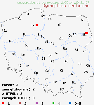 znaleziska Gymnopilus decipiens na terenie Polski