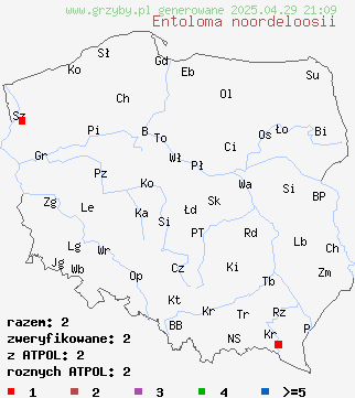 znaleziska Entoloma noordeloosii na terenie Polski