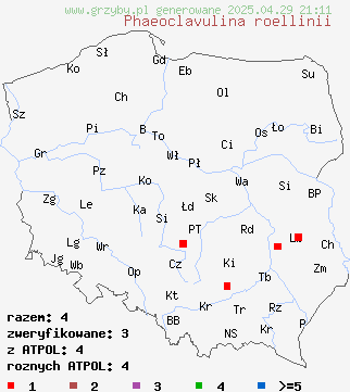 znaleziska Phaeoclavulina roellinii na terenie Polski