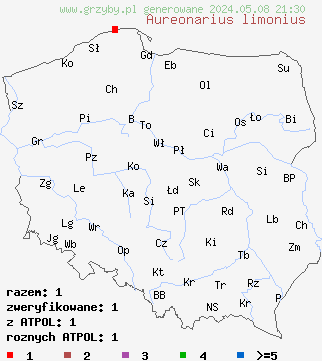 znaleziska Cortinarius limonius na terenie Polski