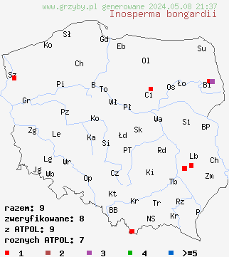 znaleziska Inosperma bongardii (włókniak stęchły) na terenie Polski