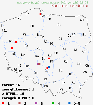 znaleziska Russula sardonia na terenie Polski