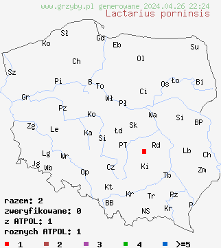 znaleziska Lactarius porninsis na terenie Polski