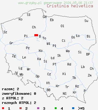 znaleziska Cristinia helvetica (radłóweczka kosmkowata) na terenie Polski