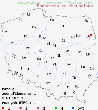 znaleziska Phellinus chrysoloma na terenie Polski