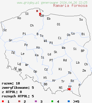 znaleziska Ramaria formosa na terenie Polski