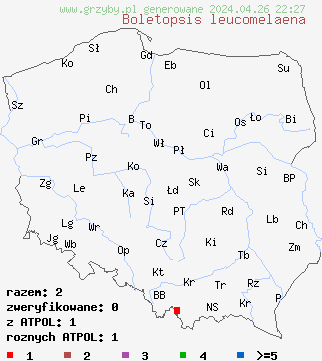 znaleziska Boletopsis leucomelaena na terenie Polski