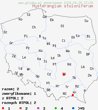 znaleziska Hysterangium stoloniferum na terenie Polski