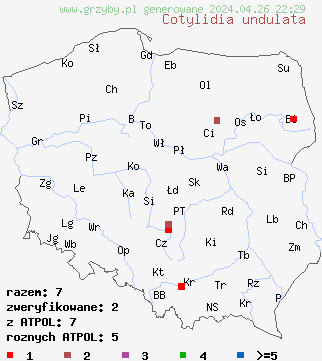 znaleziska Cotylidia undulata na terenie Polski