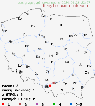 znaleziska Geoglossum cookeanum na terenie Polski