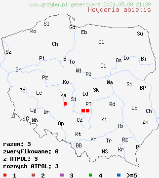 znaleziska Heyderia abietis (igłówka brązowawa) na terenie Polski
