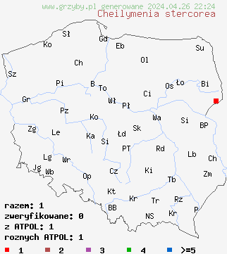 znaleziska Cheilymenia stercorea na terenie Polski