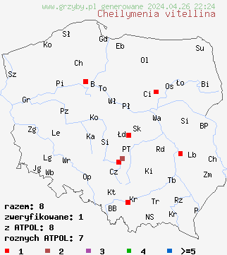 znaleziska Cheilymenia vitellina na terenie Polski