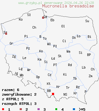 znaleziska Mucronella bresadolae na terenie Polski