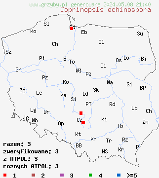 znaleziska Coprinopsis echinospora na terenie Polski