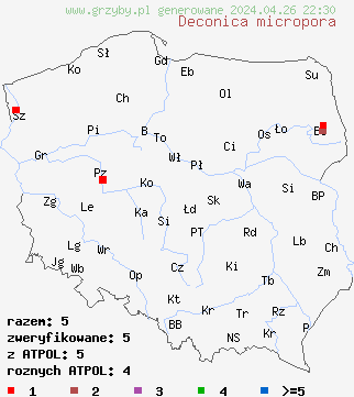 znaleziska Deconica micropora na terenie Polski