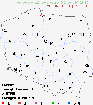 znaleziska Russula campestris na terenie Polski