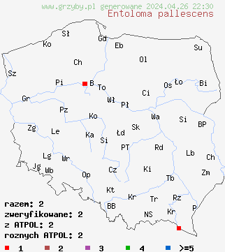 znaleziska Entoloma pallescens na terenie Polski