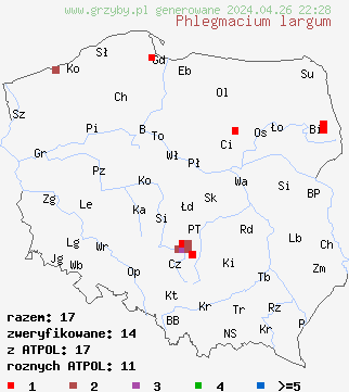 znaleziska Phlegmacium largum na terenie Polski